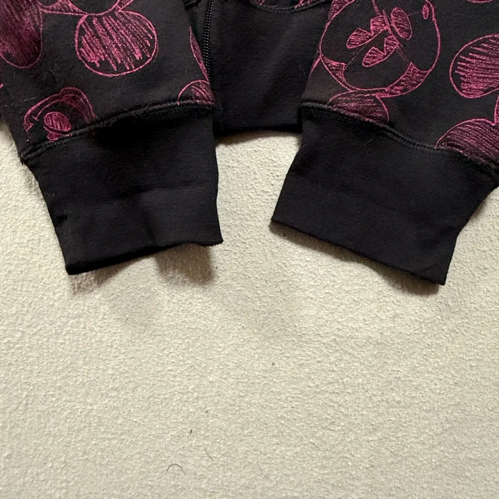 Disney‎ Mickey Mouse Pink Black Print Hooded Zip Up Sweatshirt Youth XL